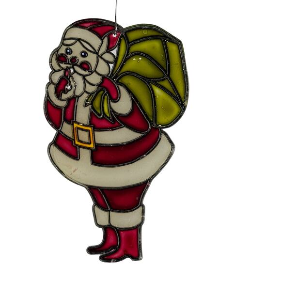 Vintage Faux Stained Glass Ornament Lot Santa Train Christmas Suncatcher Retro - Picture 3 of 13